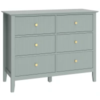 HOMCOM Fluted Dresser, 6 Drawer Chest of Drawers for Bedroom, Living Room, Hallway, Closet, Green(m-1)