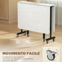 HOMCOM Tavolo Pieghevole per 4-6 Persone con 2 Ribalte e Ruote con Freno, 120x80x73 cm, Bianco Legno(m-6)