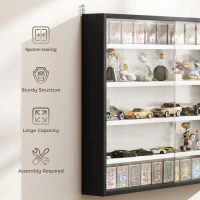 HOMCOM 5-Tier Wall Display Cabinet,  Wall Mounted Display Case w/ 4 Adjustable Shelves, Glass Doors, 60x80cm, Black and White(m-6)