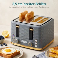 HOMCOM Toaster für 4 Scheiben mit 7 Bräunungsstufen, High-Lift, Aufwärm-/Auftau-/Abbruchs-Funktion, Graue Wellenoptik(m-4)