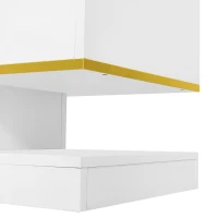 Modern LED TV Cabinet with High-Gloss Finish and Metallic Trim, Spacious Unit with Open Compartment, 180L x 38W x 45H cm, White(m-13)