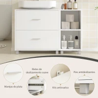 HOMCOM Mueble Bajo Lavabo Mueble de Baño con 2 Cajones y 2 Estantes Abiertos para Lavabo con Pedestal 90x30x60 cm Blanco(m-6)