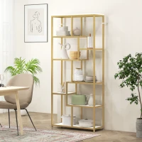 HOMCOM Seven-Tier Geometric Bookcase - White/Gold Tone(m-8)