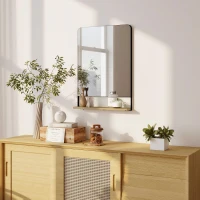 HOMCOM Wall Mirror with Wood Shelf - Black(m-9)