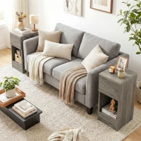 HOMCOM Set of Two Modern Storage Bedside Tables - Grey(m-7)