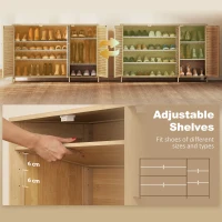 HOMCOM Bamboo Shoe Cabinet with Louvered Doors, 18 Pairs Shoe Storage Cabinet with Adjustable Shelves for Hallway, Natural(m-6)