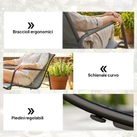 Outsunny Set da Esterno 3pz in Acciaio con 2 Sedie a Dondolo Traspiranti e Tavolino con Piano in Vetro, Grigio e Nero(m-9)