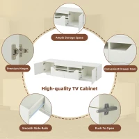 High-Gloss TV Entertainment Centre with App-Controlled LED Lighting, Modern TV Stand with Multi-Zone Storage, 180L x 40W x 45H cm, White(m-5)