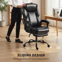 HOMCOM Adjustable Office Chair Reclining Computer Desk Chair with Footrest, Armrest, Casters, Black(m-7)