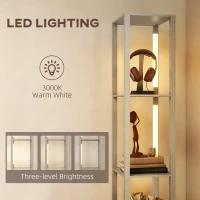 HOMCOM Floor Lamp with Shelves, LED Column Modern Standing Lamp with Fabric Drawer, Adjustable Brightness, Foot Switch for Living Room, Bedroom, Office, Oak(m-5)