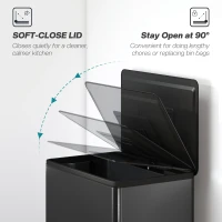 HOMCOM 45L Kitchen Bin, Pedal Bin with Soft-Close and Stay-Open Lid, Removable Inner Bucket, Odor Control for Kitchen, Office(m-5)