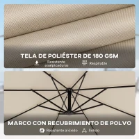 Outsunny Parasol Excéntrico Ø300 cm con Base Cruzada Toldo Ajustable y Manivela UPF30+ para Terraza Patio Blanco Crema(m-5)