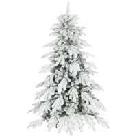 HOMCOM 5ft Super Flocked Christmas Tree - Green/White(m-11)