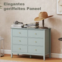 HOMCOM Fluted Dresser, 6 Drawer Chest of Drawers for Bedroom, Living Room, Hallway, Closet, Green(m-7)