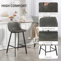 HOMCOM Bar Stools Set of 2, PU Leather Dining Stools with Backrest, Footrest, for Kitchen, Counter, Breakfast Bar, Grey(m-5)