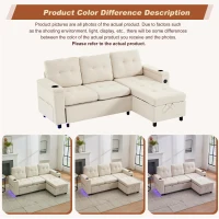 L-Shaped 3-Seater Sofa Bed with Hidden Storage, USB & USB-C Ports, Space-Saving Sofa for Compact Spaces, 208L x 146W x 89.5H cm, Beige(m-5)