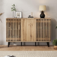 Modern Vintage Sideboard with Openwork Wooden and Panel Doors, 150L x 40W x 95H cm, Wood