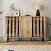Modern Vintage Sideboard with Openwork Wooden and Panel Doors, Six-Point Support Unit with 6 Compartments, 150L x 40W x 95H cm, Wood(m-1)