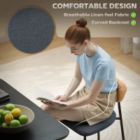 HOMCOM Zestaw 2 krzeseł jadalnianych, Wygląd lnu, Design bez podłokietników, Metalowe nogi, Szary(m-5)