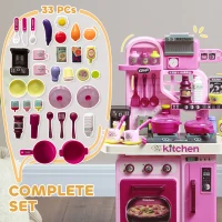 AIYAPLAY Kids Kitchen with 33 Piece Accessories, Lights, Sounds, Storage, for Children 3-6 Years, Pink(m-7)