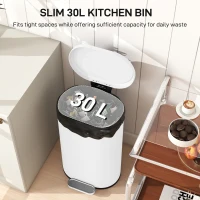 HOMCOM 30 L Modern Curved Kitchen Bin - White(m-4)