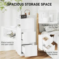 HOMCOM Slim Bedside Table, Narrow Bedside Cabinet with Open Shelf and 2 Drawers for Bedroom, Living Room, White(m-4)
