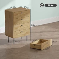 HOMCOM Modern Chest of Drawers with 4 Drawers - Oak(m-3)