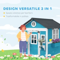Outsunny Casetta per Bambini 3-8 Anni con Vasi e Fioriere, in Legno di Abete, 114x126.4x135 cm, Blu(m-4)