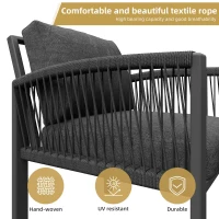 Stylish Garden Lounge Set with Galvanised Iron Frame and Wood‑Grain Table, Large Sofas and Table for 8 People, 124L x 69W x 86H cm, Gray(m-6)