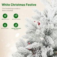 HOMCOM 60 cm Prelit Small Christmas Tree with 35 LED Lights, Snow Flocked Tabletop Mini Xmas Tree with Pine Cones, Berry Clusters and Linen Cover Base, Battery Operated, Green(m-6)