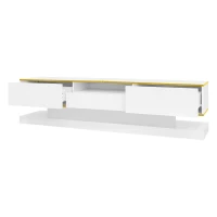 Modern LED TV Cabinet with High-Gloss Finish and Metallic Trim, Spacious Unit with Open Compartment, 180L x 38W x 45H cm, White(m-14)