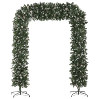 HOMCOM 8.2 ft Snow Frosted Christmas Tree Arch, Christmas Arch Doorway Decor with 1800 Tips and 91 Pinecones, Artificial Xmas Tree with Metal Stand for Indoor, Green(m-1)