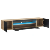 Floating TV Stand with App-Controlled LED Strip and Pull-Down Door, Wall-Mounted TV Unit with Storage Shelves, 180L x 37W x 36H cm, Black(m-15)