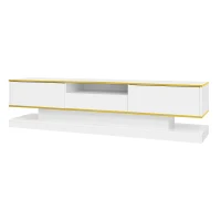 Modern LED TV Cabinet with High-Gloss Finish and Metallic Trim, Spacious Unit with Open Compartment, 180L x 38W x 45H cm, White(m-15)