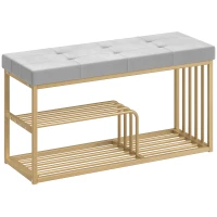 HOMCOM Bench and Shoe Storage, Tufted Shoe Storage Bench with Velvet Seat Cushion Gold Steel Frame for Entryway, Grey(m-1)