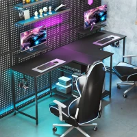 HOMCOM Bureau gaming réversible, bureau gaming d'angle, support pour écran, étagère en maille réglable, 114,5x82x91,5cm, noir(m-7)