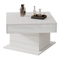 360° Rotating Coffee Table with Height-Adjustable Top and Hidden Storage, Modern Centre Table for Living Rooms, 70L x 70W x 45H cm, White(m-14)