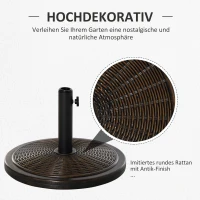 Outsunny Parasolstandaard van cement 14kg ronde parasolstandaard met rattan-look voor parasol 35mm/38mm/48mm buisdoorsnede(m-4)