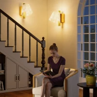 HOMCOM Led Wall Lamp 2 Pack, 5W Modern Indoor Starry Wall Light, Colour Temperature Adjustable 3000K/4000K/6500K, for Bedroom, Living Room, Hallway, Stairs, Gold Tone(m-9)