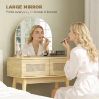 HOMCOM Dressing Table, Compact Vanity Desk with Mirror and 2 Drawers, Natural Wood Finish(m-4)