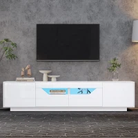 High-Gloss TV Entertainment Centre with App-Controlled LED Lighting, Modern TV Stand with Multi-Zone Storage, 180L x 40W x 45H cm, White(m-7)