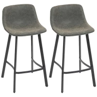 HOMCOM Bar Stools Set of 2, PU Leather Dining Stools with Backrest, Footrest, for Kitchen, Counter, Breakfast Bar, Grey(m-1)