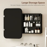 HOMCOM Bathroom Wall Cabinet with Tempered Mirror Metal Bathroom Mirror Cabinet with 3 Shelves Black(m-5)