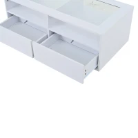 Smart Coffee Table with App-Controlled LED, USB Port and Glass Top, Practical Unit with 2 Drawers and Shelves,100L x 50W x 35H cm, White(m-9)