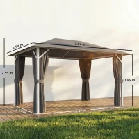 Outsunny Pavilion cca. 4x3 m Rezistent la apă Stabil Rezistent la iarnă Pavilion de grădină cu plasă anti-țânțari 4 părți laterale Ventilație Orificii de drenaj(m-3)