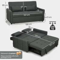 HOMCOM Three-Way Two-Seater Sofa Bed - Charcoal Grey(m-3)