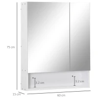 kleankin Bathroom Cabinet with Mirror, Wall Mounted Bathroom Mirror Cabinet with Adjustable Shelf, 2 Doors Storage Cupboard, White(m-3)