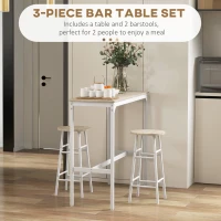 HOMCOM 3 Piece Bar Table Set with 2 Stools, Industrial Bar Table and Stool, Dining Table and Chair, Oak(m-4)