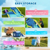 AIYAPLAY 8-in-1 Opblaasbaar Springkasteel met Haai-Design Blazer Glijbaan Zwembad Trampoline voor 3–8 Jaar 405x345x235cm Multicolor(m-7)