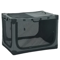 PawHut Soft Dog Crate Pet Travel Crate 90 x 64 x 64 cm with Removable Pad Mesh Window Army Green(m-1)